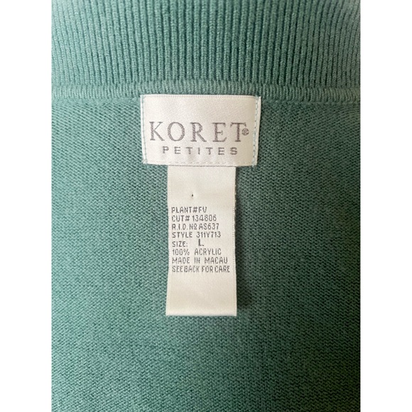 VINTAGE Koret Knit Sweater | Petite Large Mint Sage Green Collared Cardigan - Picture 4 of 5